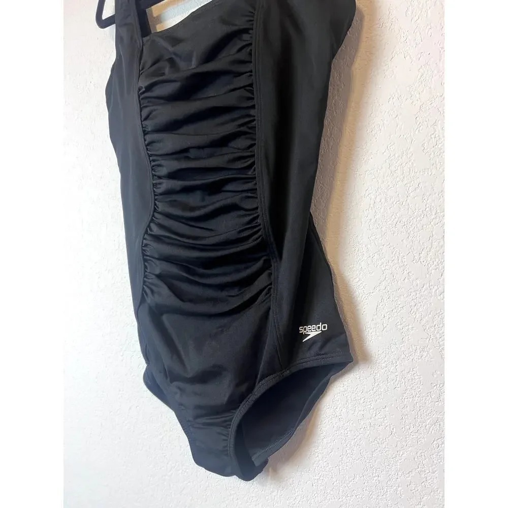 Speedo Plus Size 10 Solid Shirred Tank One Piece Swimsuit
